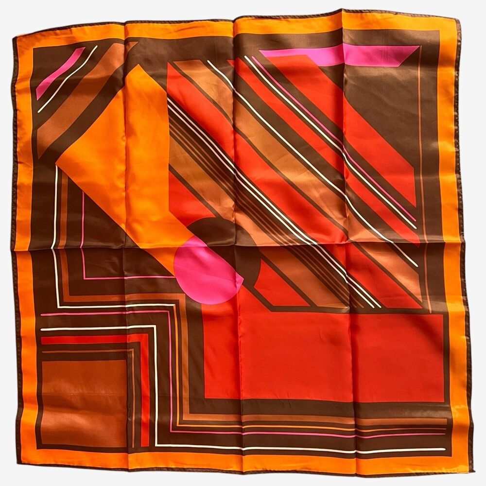 4/$20  Totes scarf retro geometric orange brown pink water repellent  26 x 26 sq